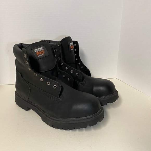 Timberland Pro Size 14 Black Leather Steel Toe Boots No Laces Very Good Cond main image 16